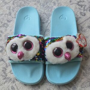 TY Light Blue Kids Sequin BEANIE BOO OWEN Slide Sandals